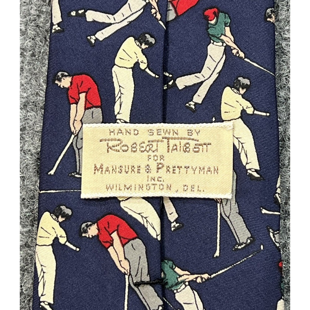 Vintage Robert Talbott Tie Blue Golf All Over Print Silk Hand Sewn Necktie 3”
